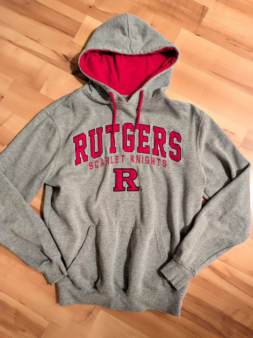 Rutgers Scarlet Knights College Logo Pullover Hoodie Men's Small Gray & Red.